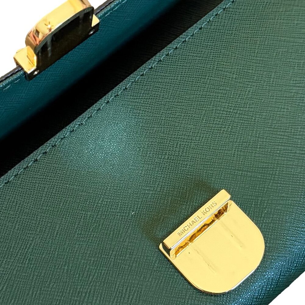 Michael Kors Sady Shoulder Bag Tote Purse Moss Green Gold+ Matching Wallet - Picture 11 of 11